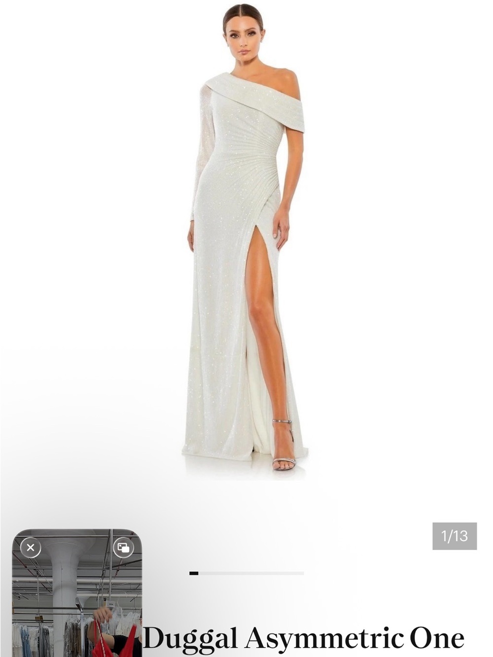Mac Duggal Ivory One-Shoulder Sequin Evening Gown
